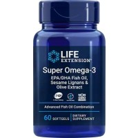 Super Omega-3 EPA/DHA with Sesame Lignans & Olive Extract. 60 softgels LIFE Extension